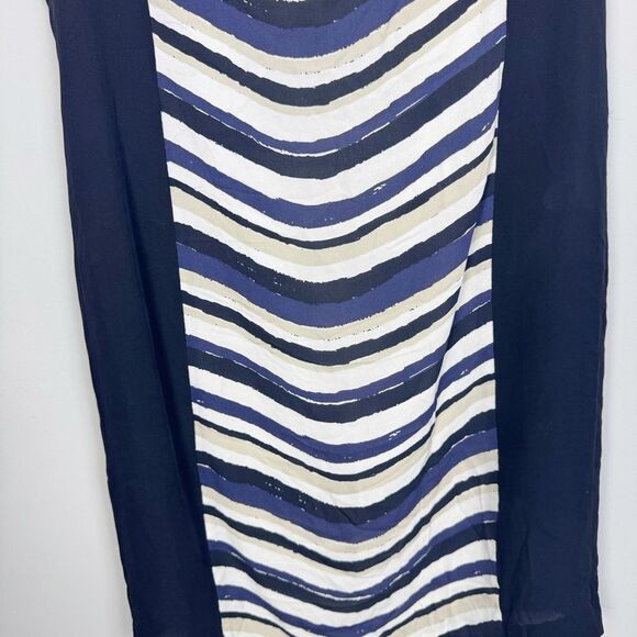 TORY BURCH | Silk Navy Blue, White, Beige, Black Striped Dress Women’s Size 10 - Picture 4 of 8
